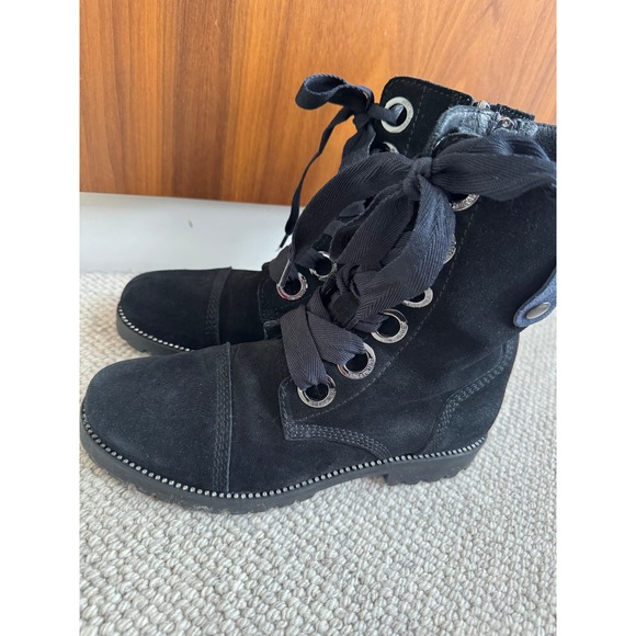 Zadig and Voltaire Navy & Black Joe suede lace up combat boots - Picture 6 of 7